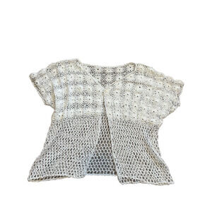 White Crochet Open Knit Cardigan Shrug Boho Sheer Short Sleeve Festival Layer